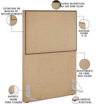 Cabeceira Cama Box Solteiro Com Tachas 100 cm Vicenza L02 Linho Bege Escuro - Lyam Decor