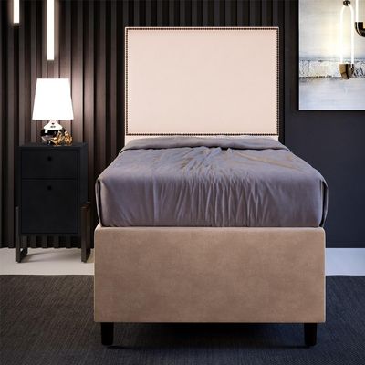 Cabeceira Cama Box Solteiro Com Tachas 100 cm Vicenza L02 Suede Bege - Lyam Decor