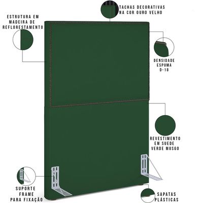 Cabeceira Cama Box Solteiro Com Tachas 100 cm Vicenza L02 Suede Verde Musgo - Lyam Decor