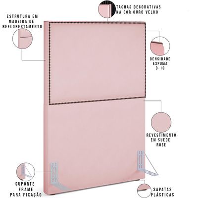 Cabeceira Cama Box Solteiro Com Tachas 100 cm Vicenza L02 Suede Rosê - Lyam Decor