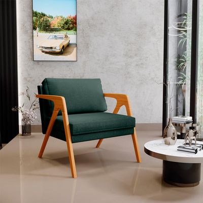 Kit 02 Poltronas Decorativa Para Sala Pietra Estrutura De Madeira L02 Linho Verde Musgo - Lyam Decor
