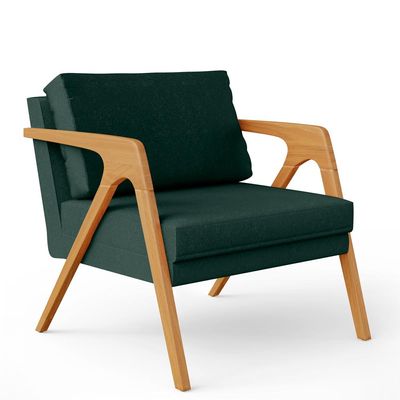 Kit 02 Poltronas Decorativa Para Sala Pietra Estrutura De Madeira L02 Linho Verde Musgo - Lyam Decor