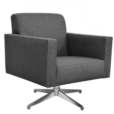 Kit 02 Poltronas Decorativas Base Giratória Para Sala de Estar Helô L02 Linho Chumbo - Lyam Decor