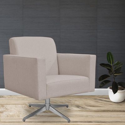 Kit 02 Poltronas Decorativas Base Giratória Para Sala de Estar Helô L02 Linho Bege - Lyam Decor