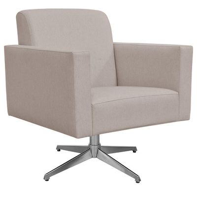 Kit 02 Poltronas Decorativas Base Giratória Para Sala de Estar Helô L02 Linho Bege - Lyam Decor