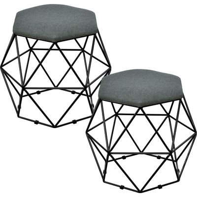 Kit 02 Puffs Decorativo Aramado Preto Six L02 Linho Chumbo - Lyam Decor