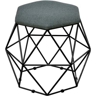 Kit 02 Puffs Decorativo Aramado Preto Six L02 Linho Chumbo - Lyam Decor