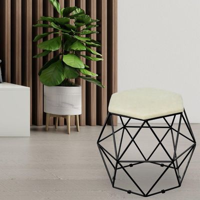 Kit 02 Puffs Decorativo Aramado Preto Six L02 Suede Bege - Lyam Decor