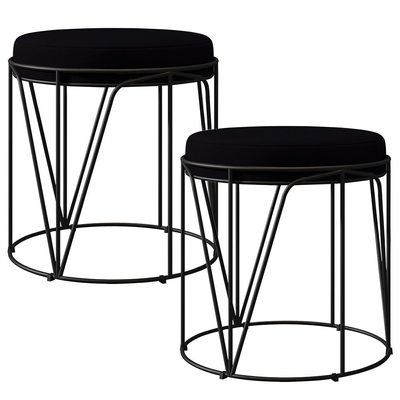 Kit 02 Puffs Decorativo Aramado Preto Zaya L02 Suede Preto - Lyam Decor