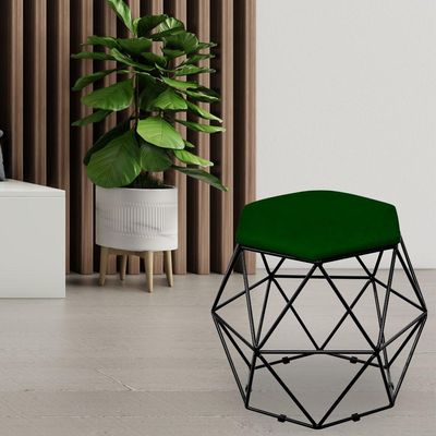Kit 02 Puffs Decorativo Aramado Preto Six L02 Suede Verde Musgo - Lyam Decor