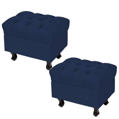 Kit 02 Puffs Decorativos París L02 Luis XV Capitone Suede Azul Marinho - Lyam Decor