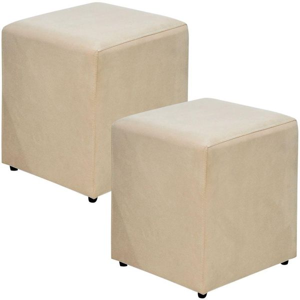 Kit 02 Puffs Quadrado L02 Decorativo Sala de Estar Suede Bege - Lyam Decor Kit 02 Puffs Quadrado L02 Decorativo Sala de Estar Suede Bege - Lyam Decor