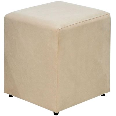 Kit 02 Puffs Quadrado L02 Decorativo Sala de Estar Suede Bege - Lyam Decor