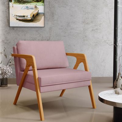 Kit 03 Poltronas Decorativas Para Sala Estar Pietra Estrutura De Madeira L02 Suede Rosê - Lyam Decor