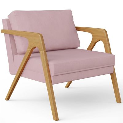 Kit 03 Poltronas Decorativas Para Sala Estar Pietra Estrutura De Madeira L02 Suede Rosê - Lyam Decor