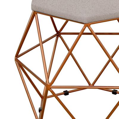 Kit 03 Puffs Decorativo Aramado Bronze Six L02 Linho Bege - Lyam Decor