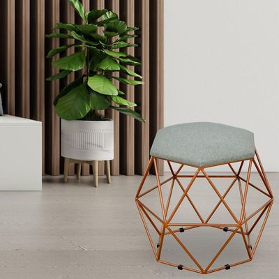 Kit 03 Puffs Decorativo Aramado Bronze Six L02 Linho Cinza Escuro - Lyam Decor