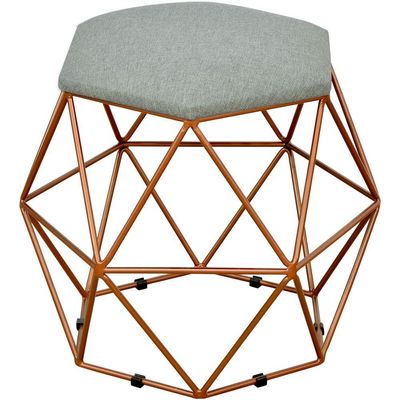 Kit 03 Puffs Decorativo Aramado Bronze Six L02 Linho Cinza Escuro - Lyam Decor
