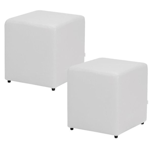 Kit 02 Puffs Quadrado L02 Decorativo Corino Branco - Lyam Decor Kit 02 Puffs Quadrado L02 Decorativo Corino Branco - Lyam Decor