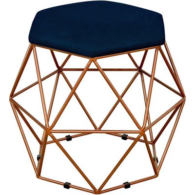 Kit 03 Puffs Decorativo Aramado Bronze Six L02 Suede Azul Marinho - Lyam Decor