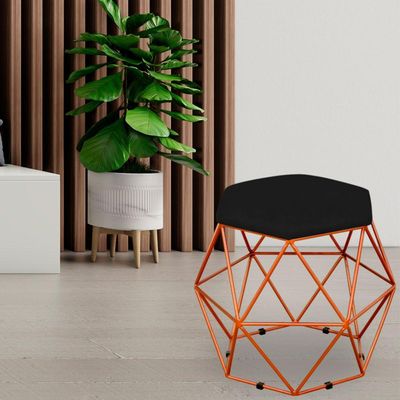 Kit 03 Puffs Decorativo Aramado Bronze Six L02 Suede Preto - Lyam Decor