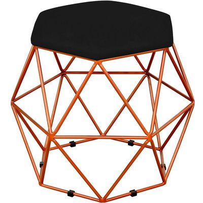 Kit 03 Puffs Decorativo Aramado Bronze Six L02 Suede Preto - Lyam Decor