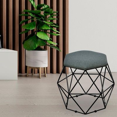 Kit 03 Puffs Decorativo Aramado Preto Six L02 Linho Chumbo - Lyam Decor