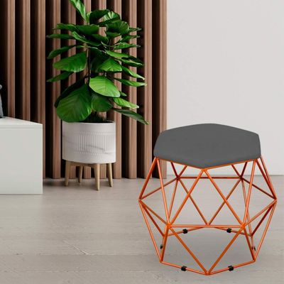 Kit 03 Puffs Decorativo Aramado Bronze Six L02 Suede Cinza - Lyam Decor