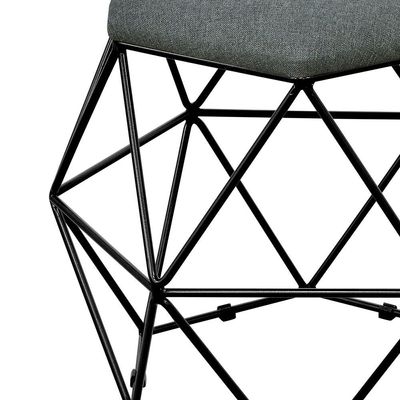 Kit 03 Puffs Decorativo Aramado Preto Six L02 Linho Chumbo - Lyam Decor