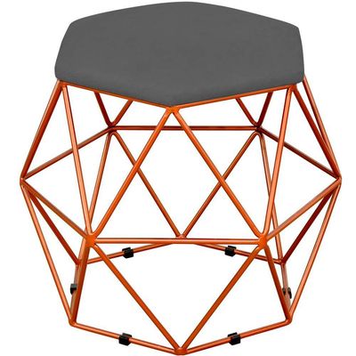 Kit 03 Puffs Decorativo Aramado Bronze Six L02 Suede Cinza - Lyam Decor