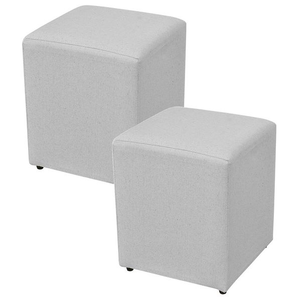 Kit 02 Puffs Quadrado L02 Decorativo Sala de Estar Linho Cinza - Lyam Decor Kit 02 Puffs Quadrado L02 Decorativo Sala de Estar Linho Cinza - Lyam Decor