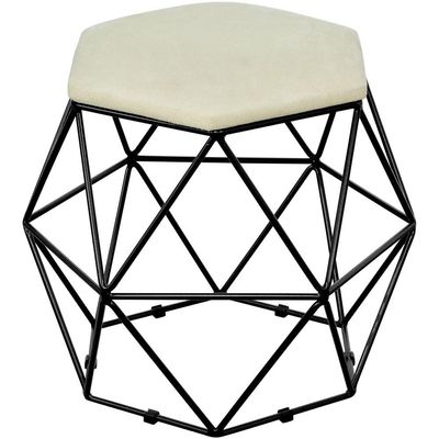 Kit 03 Puffs Decorativo Aramado Preto Six L02 Suede Bege - Lyam Decor