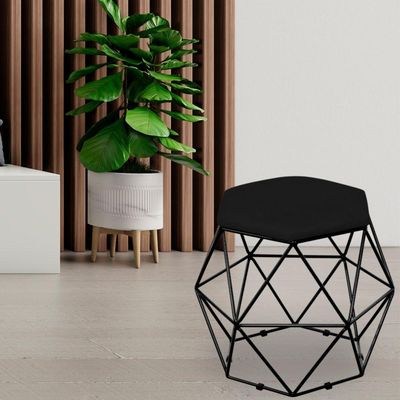 Kit 03 Puffs Decorativo Aramado Preto Six L02 Suede Preto - Lyam Decor