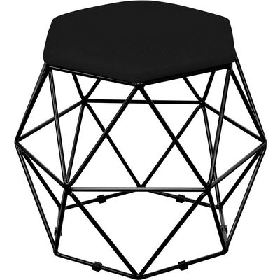 Kit 03 Puffs Decorativo Aramado Preto Six L02 Suede Preto - Lyam Decor