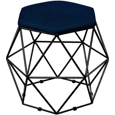 Kit 03 Puffs Decorativo Aramado Preto Six L02 Suede Azul Marinho - Lyam Decor