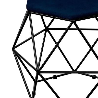 Kit 03 Puffs Decorativo Aramado Preto Six L02 Suede Azul Marinho - Lyam Decor