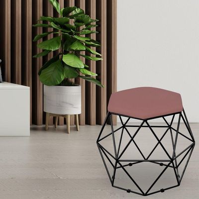 Kit 03 Puffs Decorativo Aramado Preto Six L02 Suede Rosê - Lyam Decor