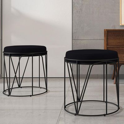 Kit 03 Puffs Decorativo Aramado Preto Zaya L02 Suede Preto - Lyam Decor