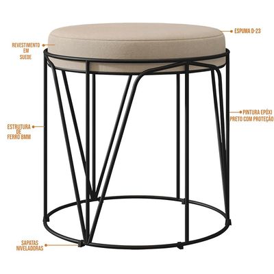 Kit 03 Puffs Decorativo Aramado Preto Zaya L02 Suede Bege - Lyam Decor