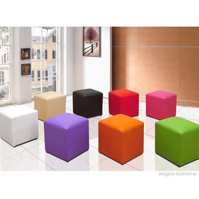 Kit 03 Puffs Quadrado L02 Decorativo Corino Branco - Lyam Decor