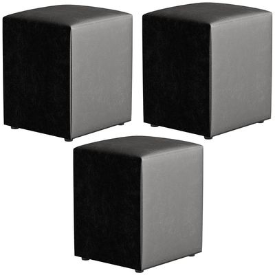 Kit 03 Puffs Quadrado L02 Decorativo Couríssimo Preto Brilho - Lyam Decor