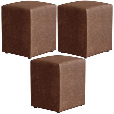 Kit 03 Puffs Quadrado L02 Decorativo Couríssimo Marrom - Lyam Decor