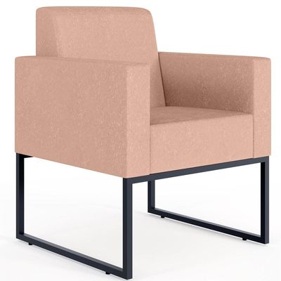 Kit 04 Poltronas Decorativa Para Sala E Recepção Base Fixa De Metal Helô L02 Linho Rosê - Lyam Decor