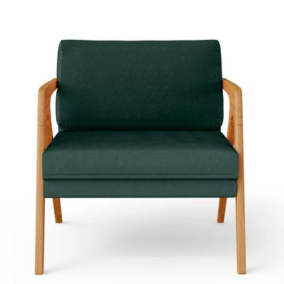 Kit 04 Poltronas Decorativa Para Sala Pietra Estrutura De Madeira L02 Linho Verde Musgo - Lyam Decor