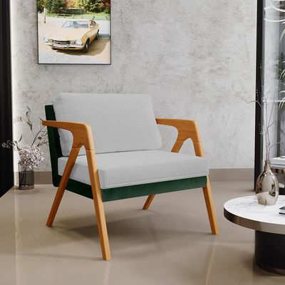 Kit 04 Poltronas Decorativas Sala Estar Pietra L02 Facto Verde Musgo Linho Cinza - Lyam Decor