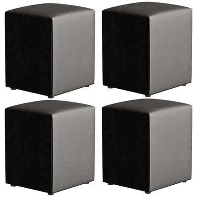 Kit 04 Puffs Quadrado L02 Decorativo Couríssimo Preto Brilho - Lyam Decor