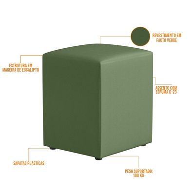Kit 04 Puffs Quadrado L02 Decorativo Facto Verde - Lyam Decor