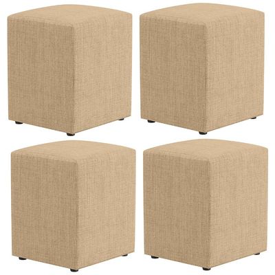 Kit 04 Puffs Quadrado L02 Decorativo Linho Bege Escuro - Lyam Decor