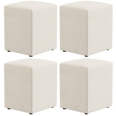 Kit 04 Puffs Quadrado L02 Decorativo Linho Champagne - Lyam Decor