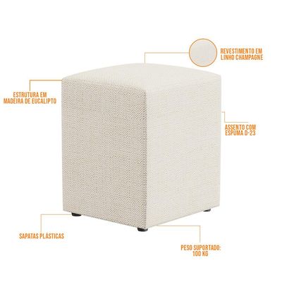 Kit 04 Puffs Quadrado L02 Decorativo Linho Champagne - Lyam Decor